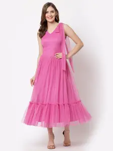 Just Wow Pink Net Midi Dress