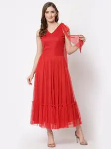 Just Wow Red Net Maxi Dress