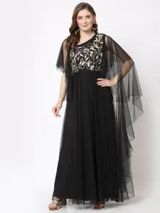 Just Wow Black Embellished Net Maxi Dress
