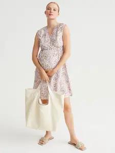H&M Multicoloured Printed MAMA V-Neck Wrap Dress