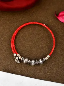 Silvermerc Designs Women Red Brass Oxidised Silver-Plated Wraparound Bracelet