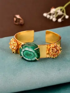 Silvermerc Designs Women Gold-Plated & Green Brass Cuff Bracelet