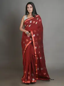 Arhi Red & Silver Woven Design Zari Pure Linen Saree