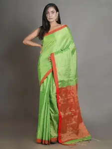 Arhi Green & Red Woven Design Tissue Saree