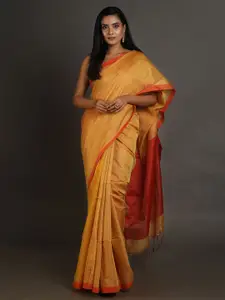 Arhi Mustard & Red Colourblocked Tissue Saree