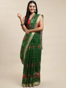 Saree Swarg Green & Red Ethnic Motifs Sarees