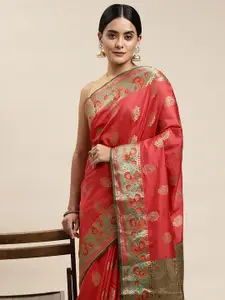 Saree Swarg Pink & Golden Ethnic Design Silk Blend Banarasi Sarees