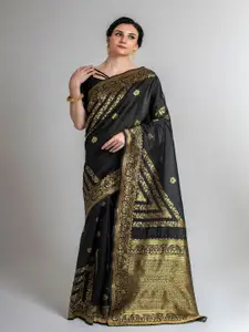 Lilots Black & Gold-Toned Woven Design Zari Silk Blend Kota Saree