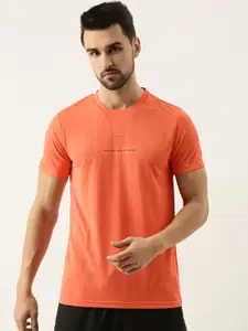 Peter England Men Coral & Black Brand Logo Printed Slim Fit T-shirt