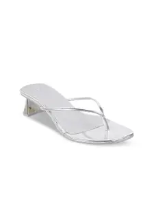 Mochi Silver-Toned Embellished Block Sandals