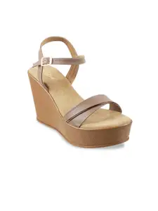 Mochi Beige Wedge Sandals with Buckles