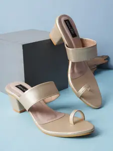 VAYONAA Gold-Toned PU Block Sandals with Buckles