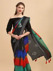 Sangria Black & Red Beads and Stones Pure Linen Saree