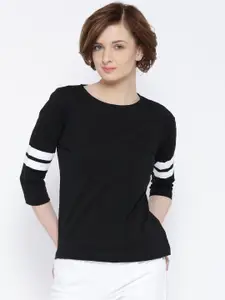 Miss Chase Women Black Solid Round Neck T-shirt