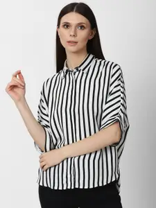 FOREVER 21 Women Black Striped Casual Shirt