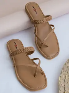 Shezone Women Beige Open Toe Flats