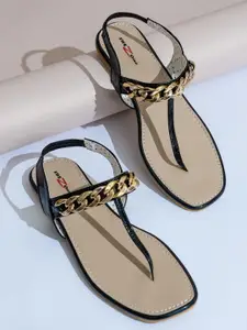 Shezone Women Black T-Strap Flats