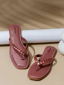Shezone Women Peach-Coloured Embellished Open Toe Flats