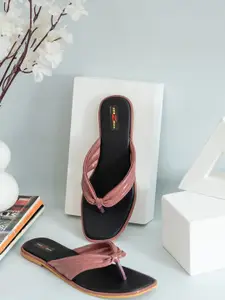 Shezone Women Peach-Coloured Open Toe Flats with Bows