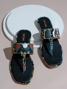 Shezone Women Black Embellished Open Toe Flats