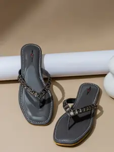 Shezone Women Grey Embellished Open Toe Flats