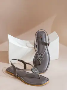 Shezone Women Grey Embellished Open Toe Flats