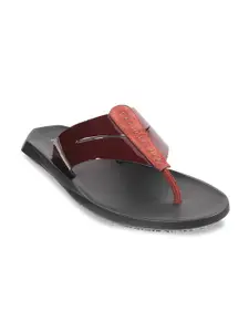 Mochi Men Maroon & Black Leather Comfort Sandals