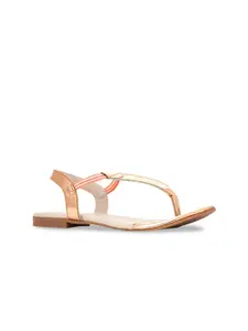 Khadims Women Rose Gold Open Toe Flats with Bows