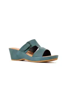 Khadims Blue Wedge Sandals with Buckles