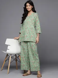 Libas Women Green Floral Printed Cotton Night suit