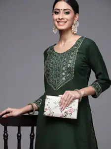 Indo Era Women Green Ethnic Motifs Yoke Design Kurta