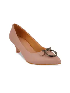 Rubeezz Peach-Coloured Party Kitten Pumps with Bows