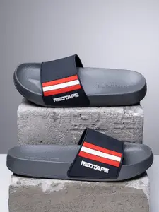 Red Tape Red Tape Men Grey & Red Striped Rubber Sliders