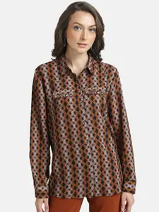 Kazo Women Rust Classic Printed Formal Shirt