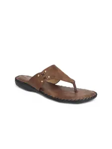 VALIOSAA Women Brown T-Strap Flats with Laser Cuts