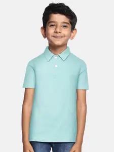METRO KIDS COMPANY Boys Blue Solid Cotton Polo Collar T-shirt