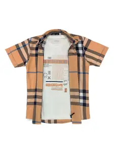 CAVIO Boys Peach-Coloured Checked Casual Shirt