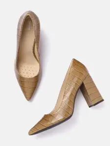 Geox Brown Textured Leather Block Pumps
