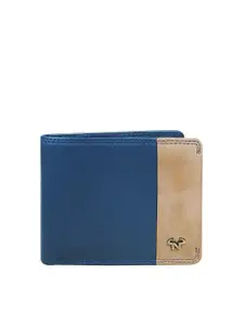 CALFNERO Men Blue & Beige Leather Two Fold Wallet