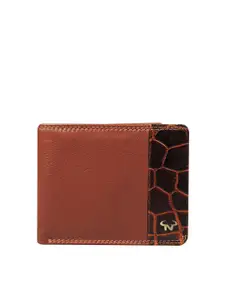 CALFNERO Men Brown & Black Colourblocked Leather Two Fold Wallet