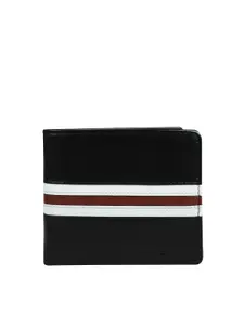 CALFNERO Men Black & White Striped Leather Two Fold Wallet