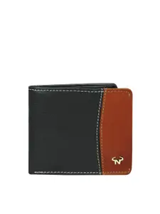 CALFNERO Men Black & Brown Leather Two Fold Wallet
