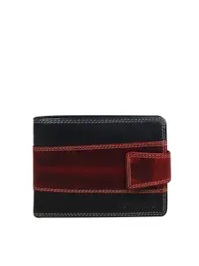 CALFNERO Men Brown & Black Leather Two Fold Wallet