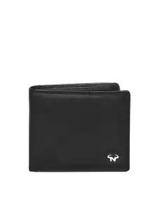 CALFNERO Men Black & Gunmetal-Toned Leather Two Fold Wallet