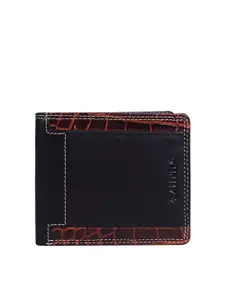 CALFNERO Men Black & Brown Leather Two Fold Wallet