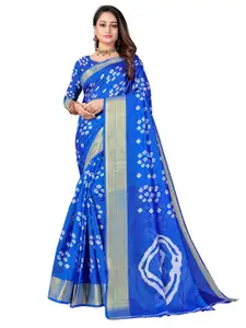 KALINI Blue & White Bandhani Zari Fusion Mysore Silk Saree
