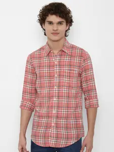 AMERICAN EAGLE OUTFITTERS Men Pink Slim Fit Tartan Checks Checked Casual Shirt
