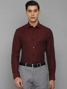 Louis Philippe Men Maroon Grid Tattersall Checks Checked Formal Shirt