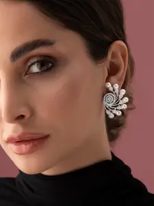 Rubans Silver-Toned Floral Jhumkas Earrings