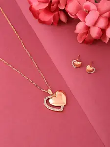 Yellow Chimes Rose Gold-Plated White Stone Studded Pendant Set